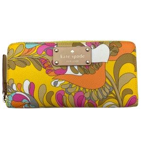 KATE SPADE Yellow Floral Wallet Zip Around Clutch